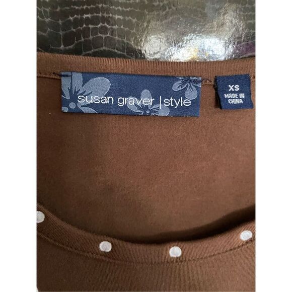 Susan graver liquid women’s brown embroidered floral tunic top size xs - Picture 4 of 4